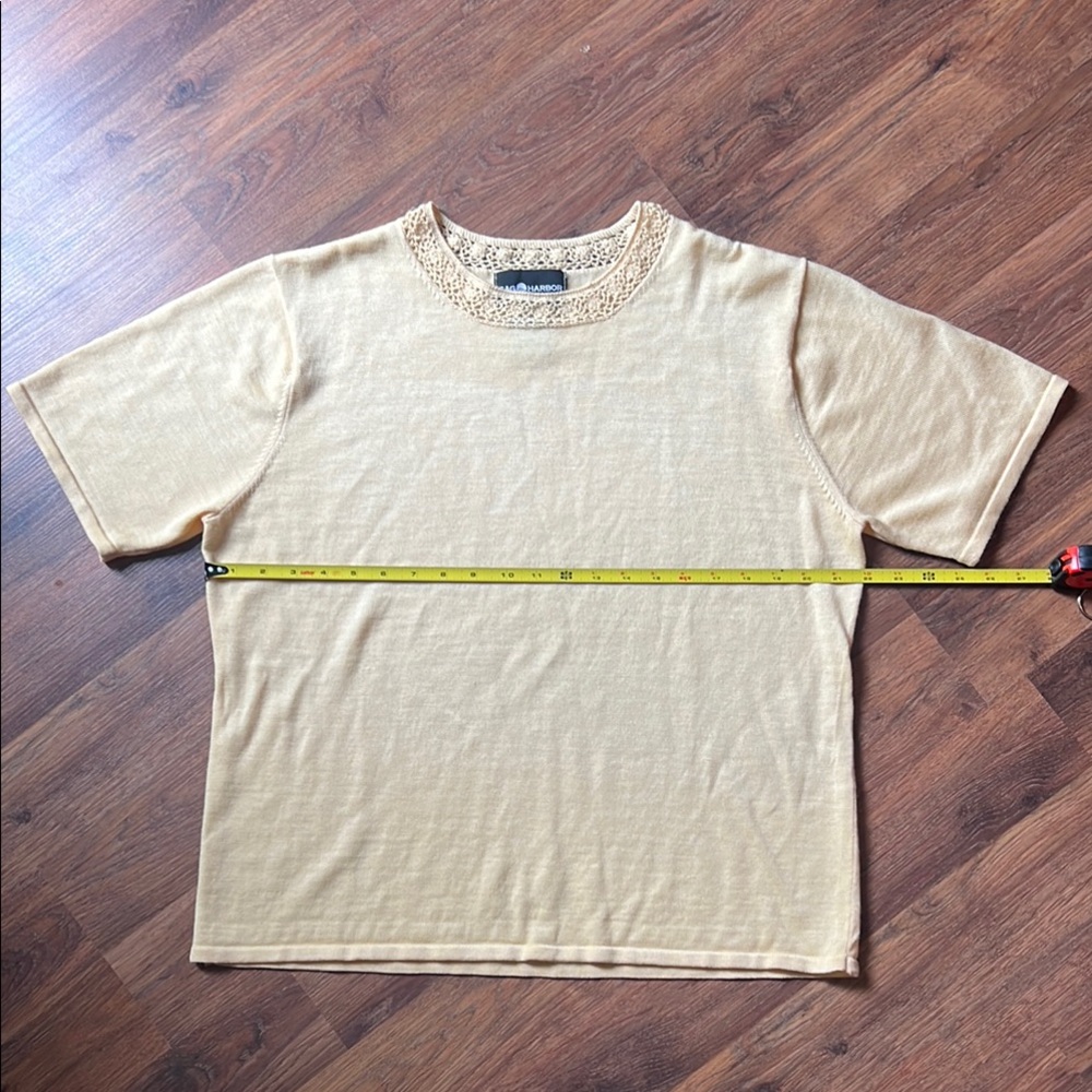 Sag Harbor Butter Yellow Short Sleeve Tee - Crochet Floral Neckline - Picture 9 of 11